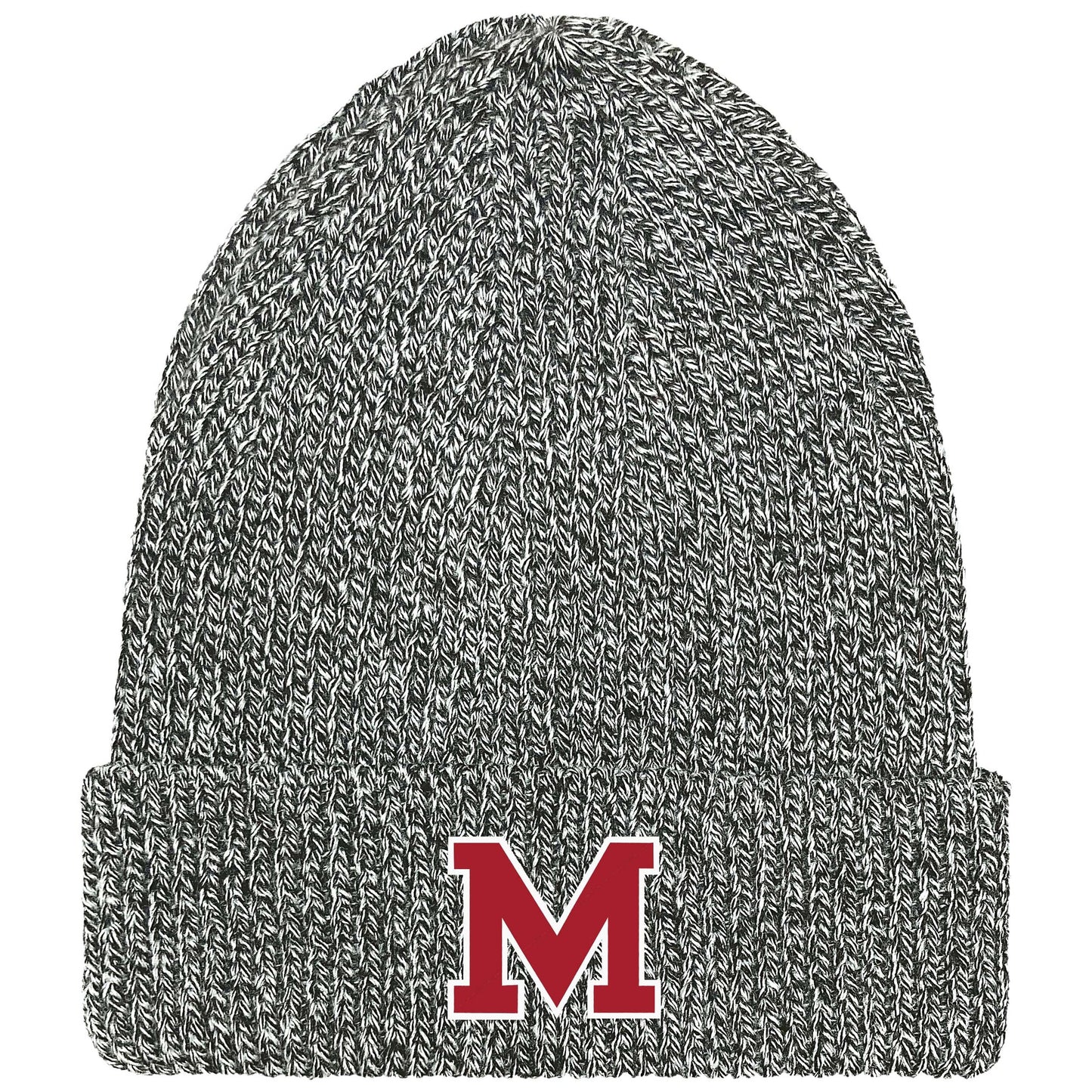 Ribbed Cuff Beanie--Black & Black Marled (Grey)