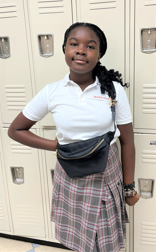 Black Fanny Pack with Gold Zipper and Latch Closure--FINAL SALE