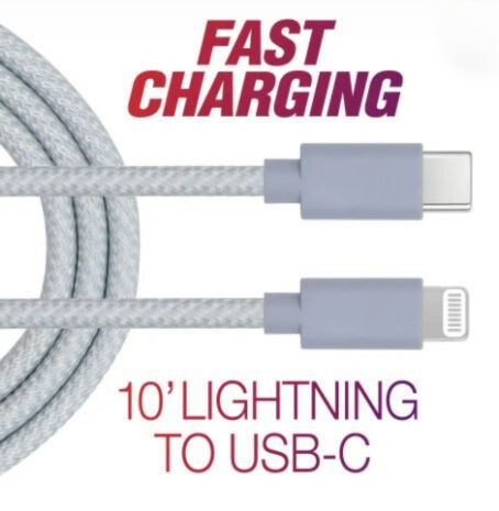 10' Lightening to USB-C Fast Cable-White--iPhone