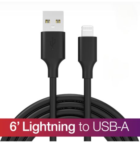 6' Lightening to USB-A Cables-Black & Purple--iPhone