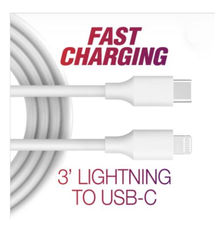 3' Lightening to USB-C Fast Cable-White--iPhone