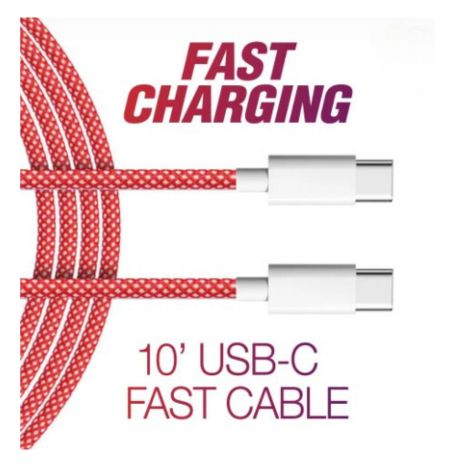 10' USB-C to USB-C Fast Cable-Red--Android & iPhone 15